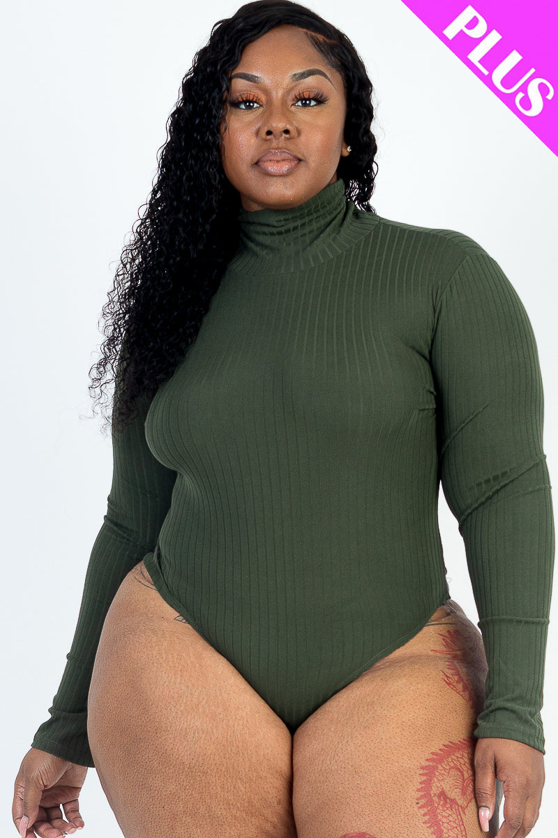 Plus Size Ribbed Turtle Neck Long Sleeve Bodysuit