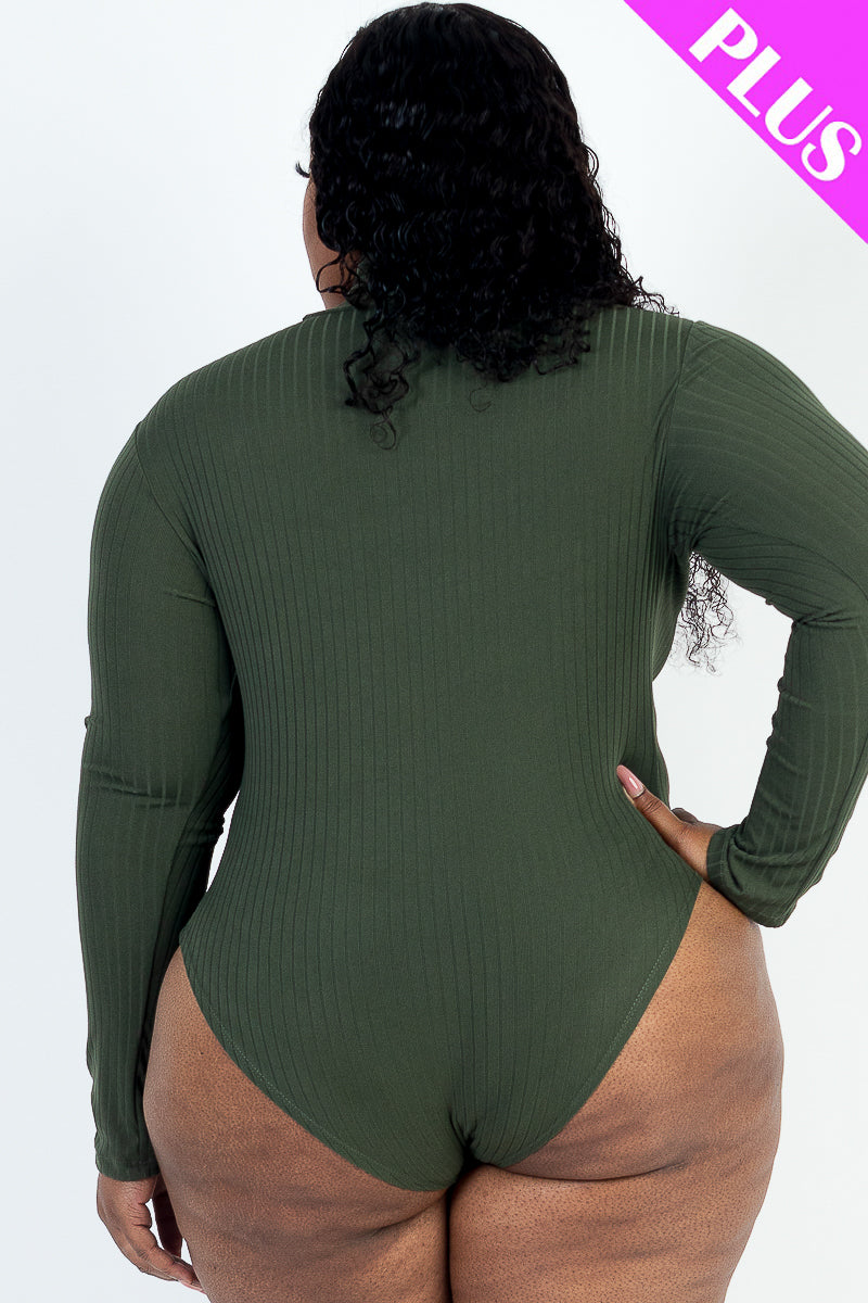 Plus Size Ribbed Turtle Neck Long Sleeve Bodysuit