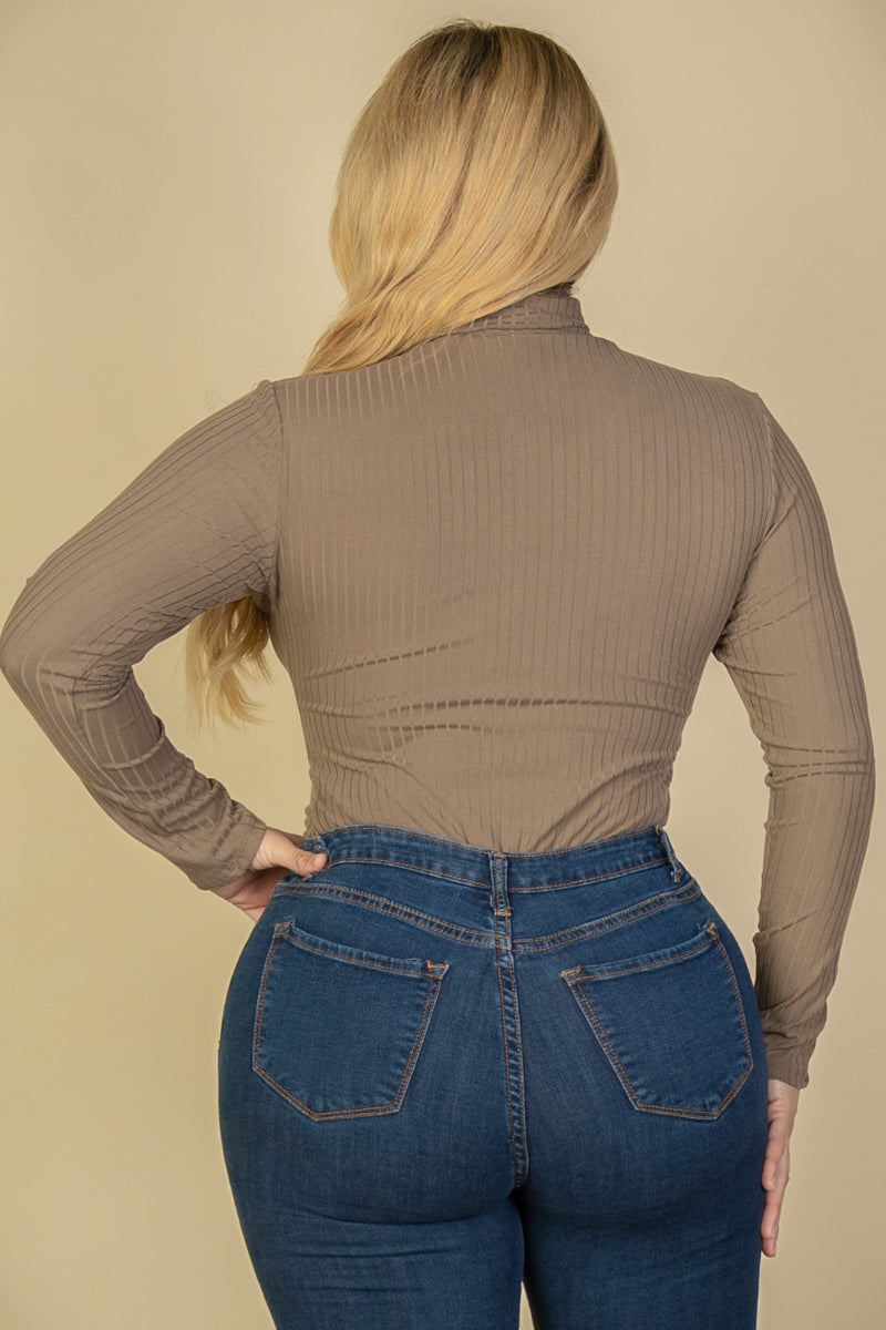 Plus Size Ribbed Turtle Neck Long Sleeve Bodysuit