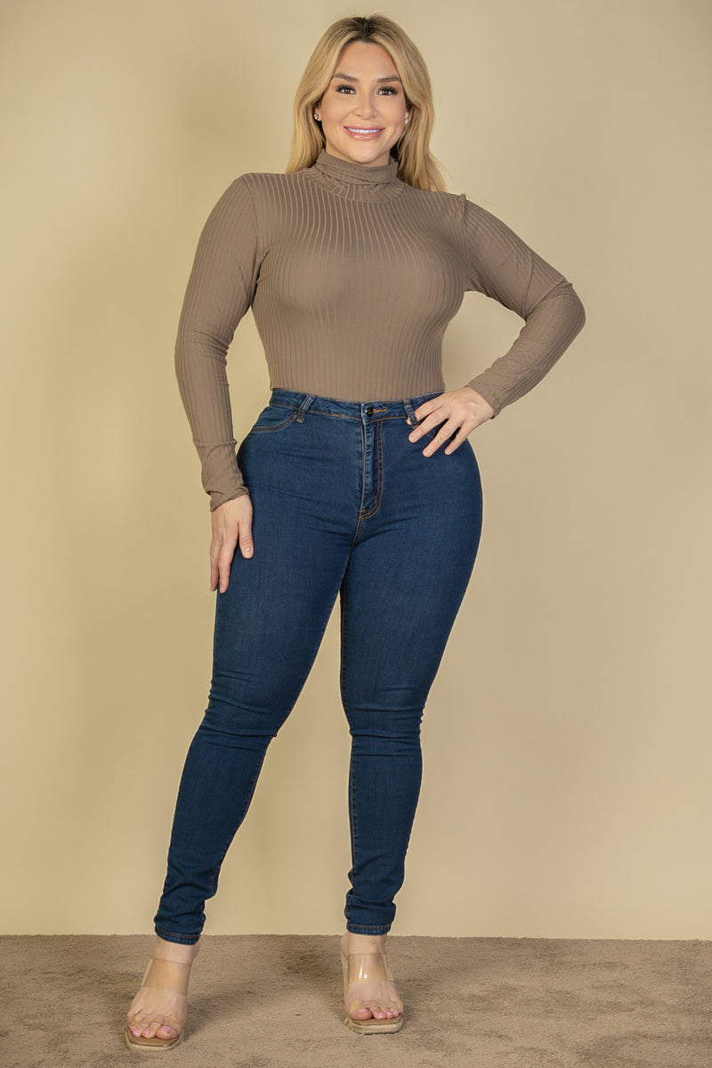 Plus Size Ribbed Turtle Neck Long Sleeve Bodysuit