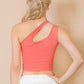 Ribbed One Shoulder Cross Strap Crop Top