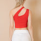 Ribbed One Shoulder Cross Strap Crop Top
