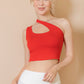 Ribbed One Shoulder Cross Strap Crop Top