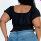 Casual Ruched Puff Sleeve Ribbed Knit Solid Top