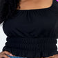 Casual Ruched Puff Sleeve Ribbed Knit Solid Top