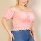 Casual Ruched Puff Sleeve Ribbed Knit Solid Top