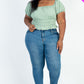 Casual Ruched Puff Sleeve Ribbed Knit Solid Top