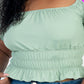 Casual Ruched Puff Sleeve Ribbed Knit Solid Top