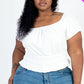 Casual Ruched Puff Sleeve Ribbed Knit Solid Top