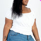 Casual Ruched Puff Sleeve Ribbed Knit Solid Top