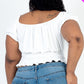 Casual Ruched Puff Sleeve Ribbed Knit Solid Top