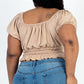 Casual Ruched Puff Sleeve Ribbed Knit Solid Top
