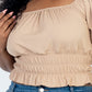 Casual Ruched Puff Sleeve Ribbed Knit Solid Top