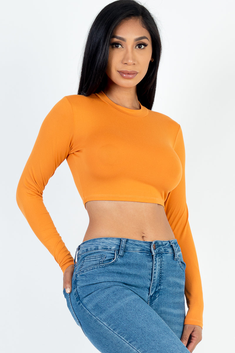 Crew Neck Long Sleeve Cropped Top