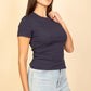 Ribbed Round Neck Short Sleeve Top