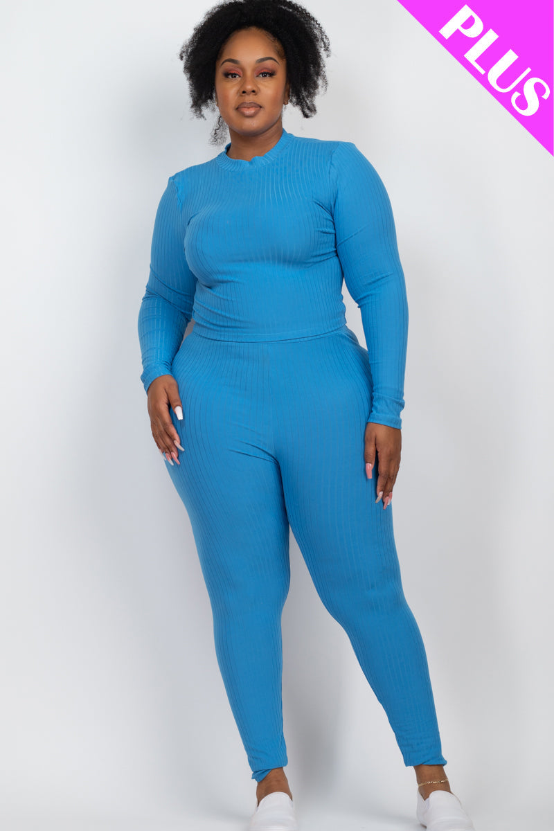 Ribbed Mock Neck Long Sleeve Top & Leggings Set