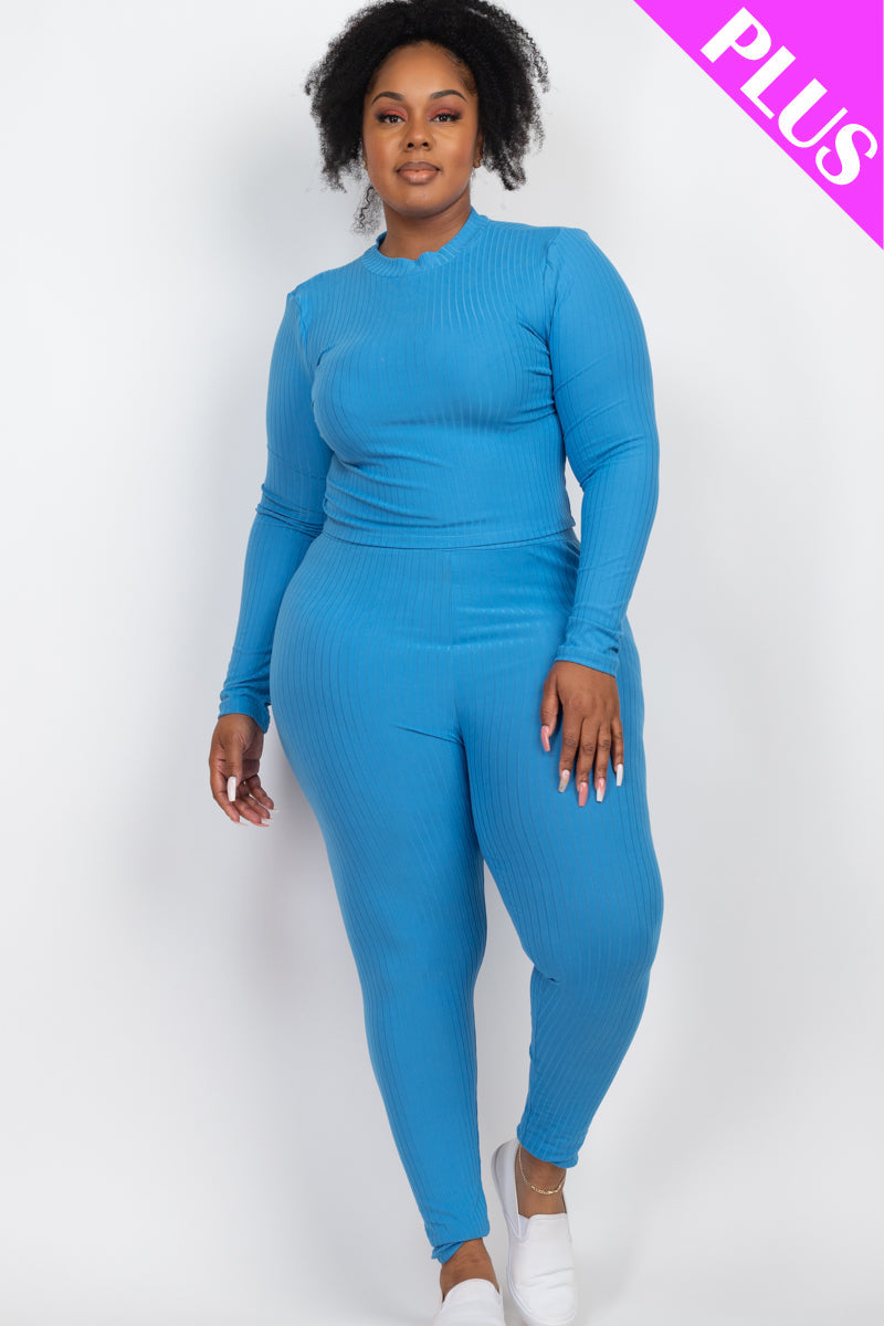 Ribbed Mock Neck Long Sleeve Top & Leggings Set