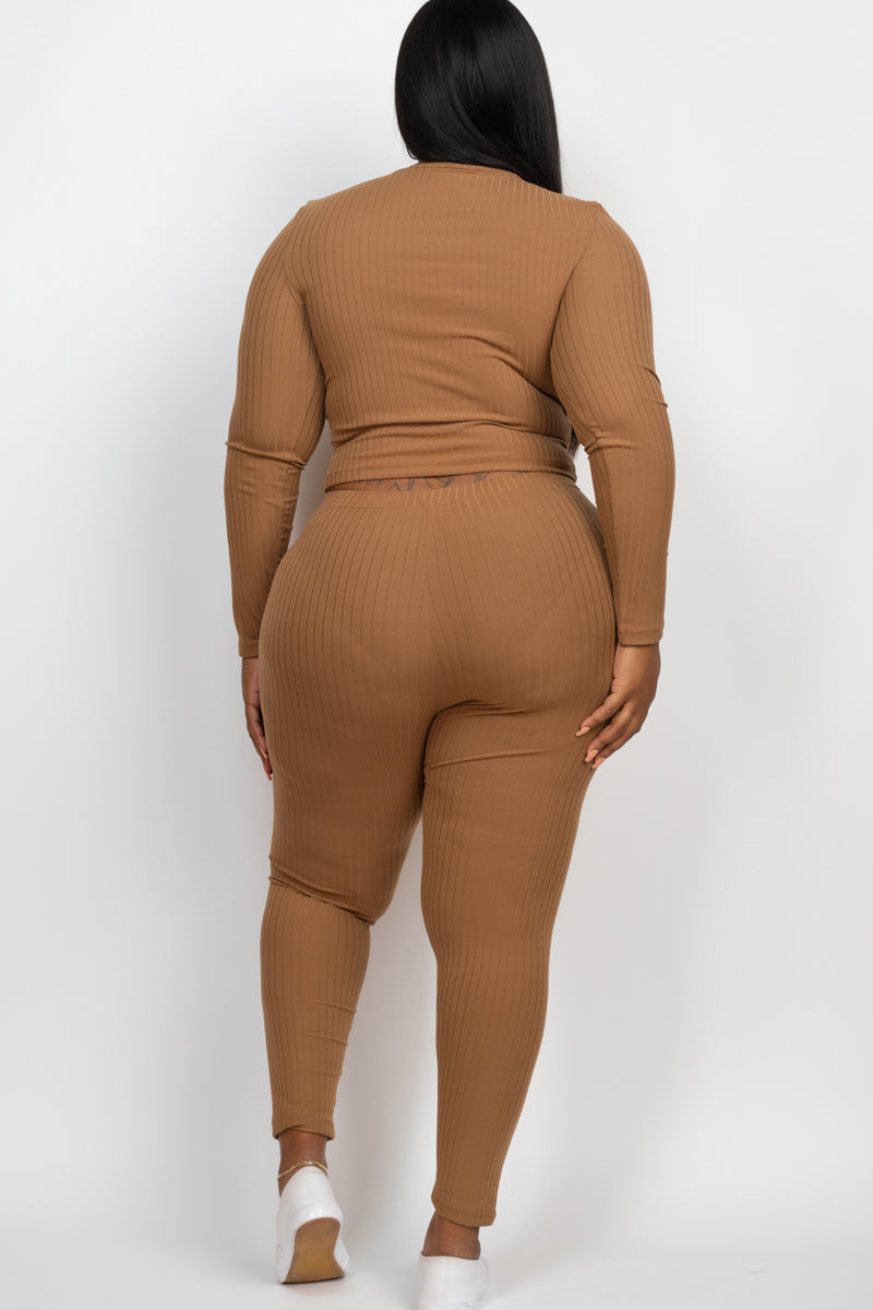Ribbed Mock Neck Long Sleeve Top & Leggings Set