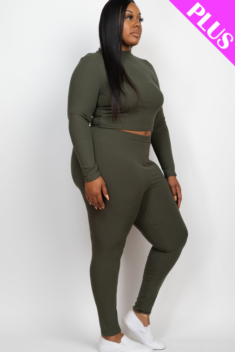 Ribbed Mock Neck Long Sleeve Top & Leggings Set