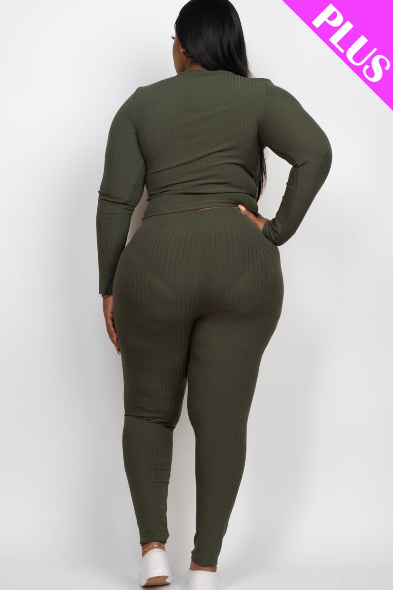 Ribbed Mock Neck Long Sleeve Top & Leggings Set