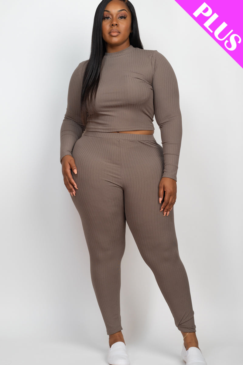 Ribbed Mock Neck Long Sleeve Top & Leggings Set