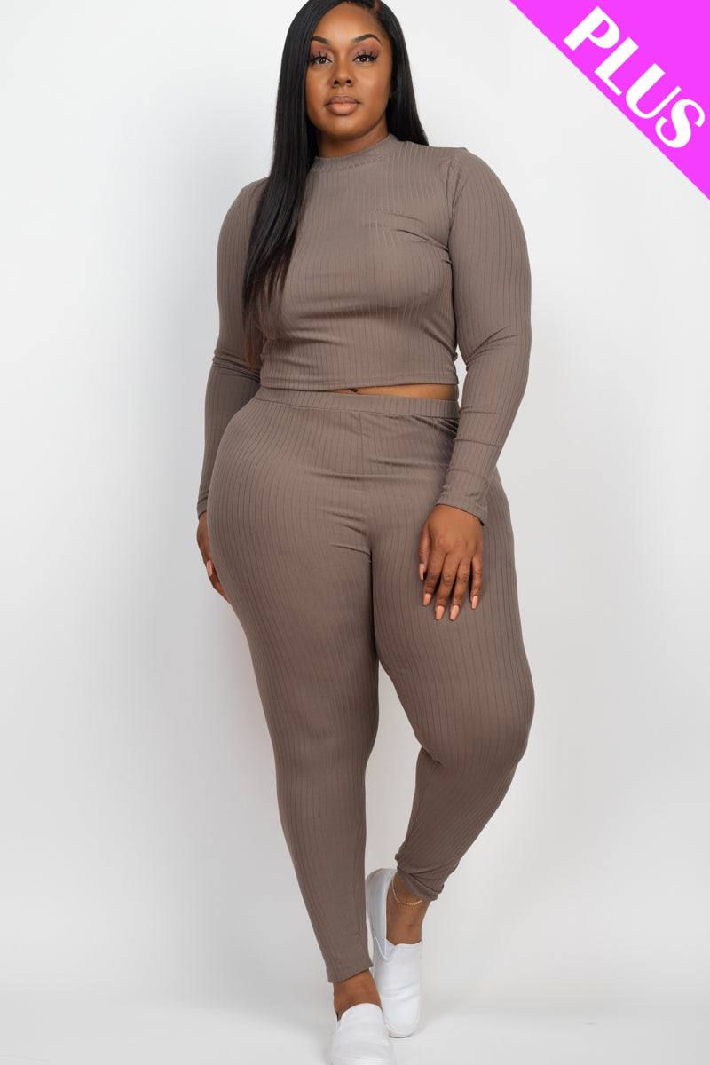 Ribbed Mock Neck Long Sleeve Top & Leggings Set