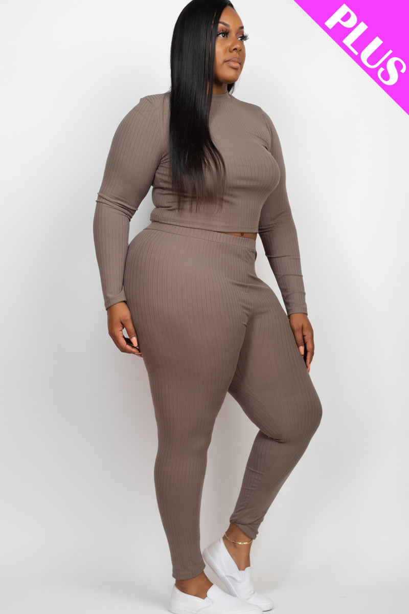 Ribbed Mock Neck Long Sleeve Top & Leggings Set