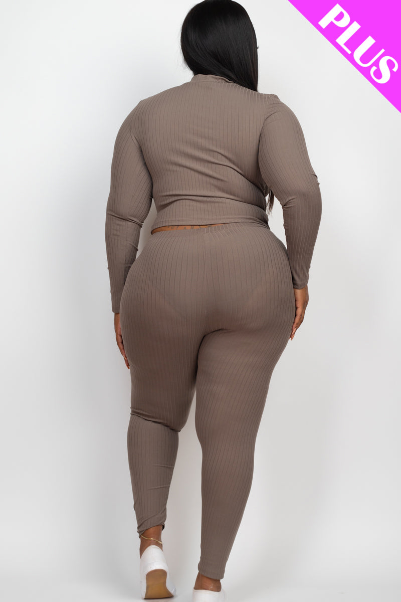Ribbed Mock Neck Long Sleeve Top & Leggings Set