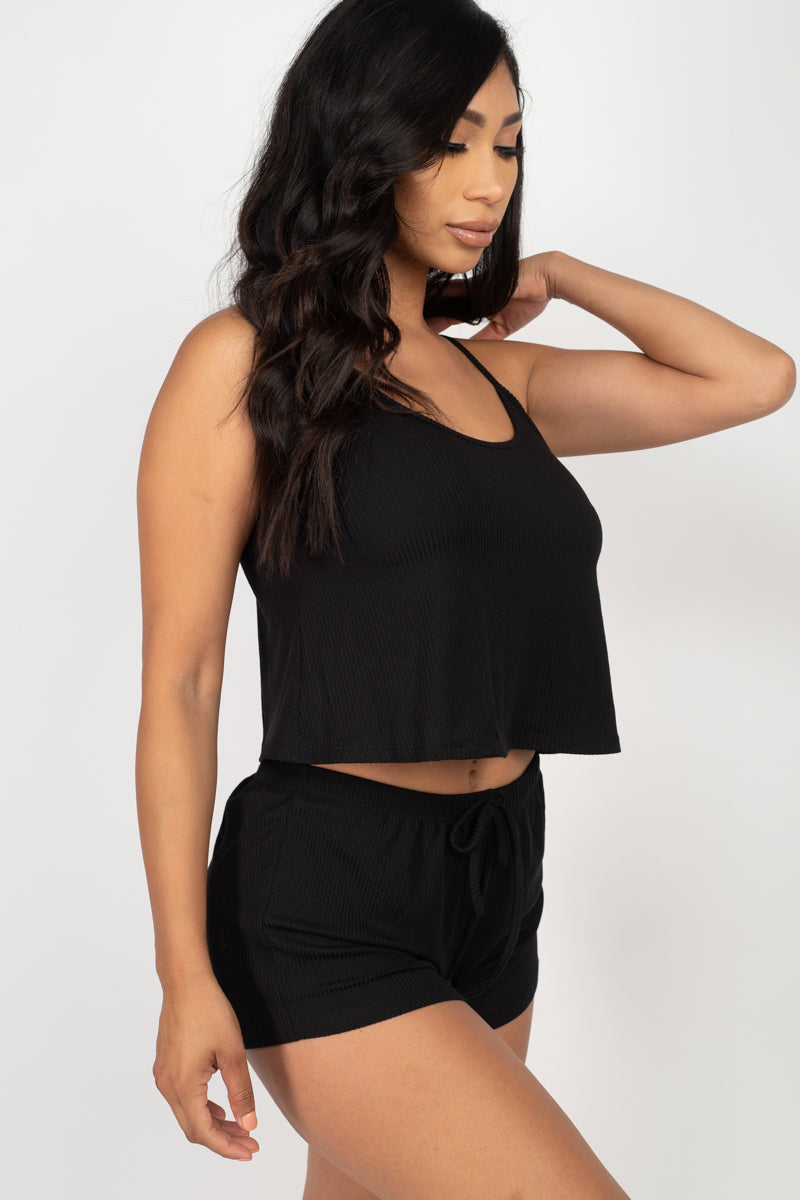 Ribbed Strappy Top & Shorts Set