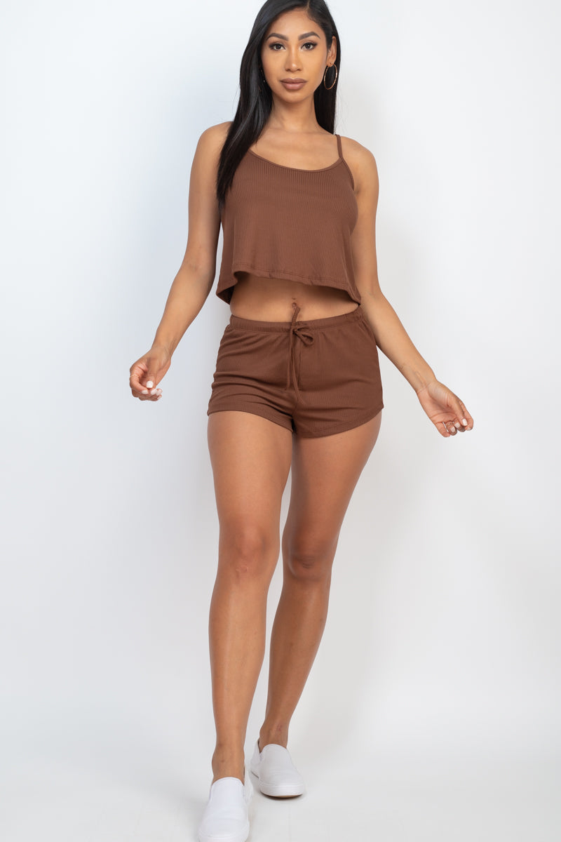 Ribbed Strappy Top & Shorts Set