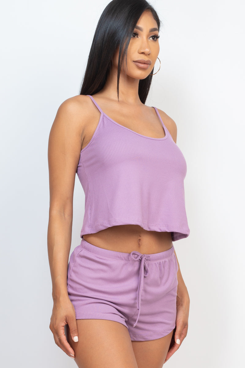 Ribbed Strappy Top & Shorts Set