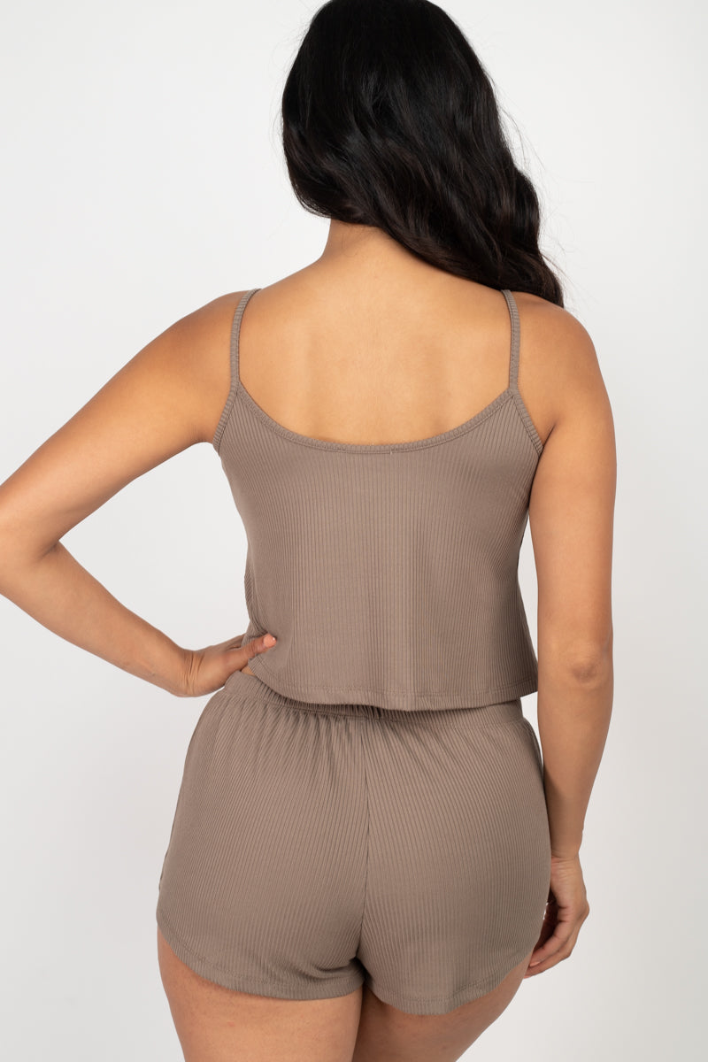 Ribbed Strappy Top & Shorts Set