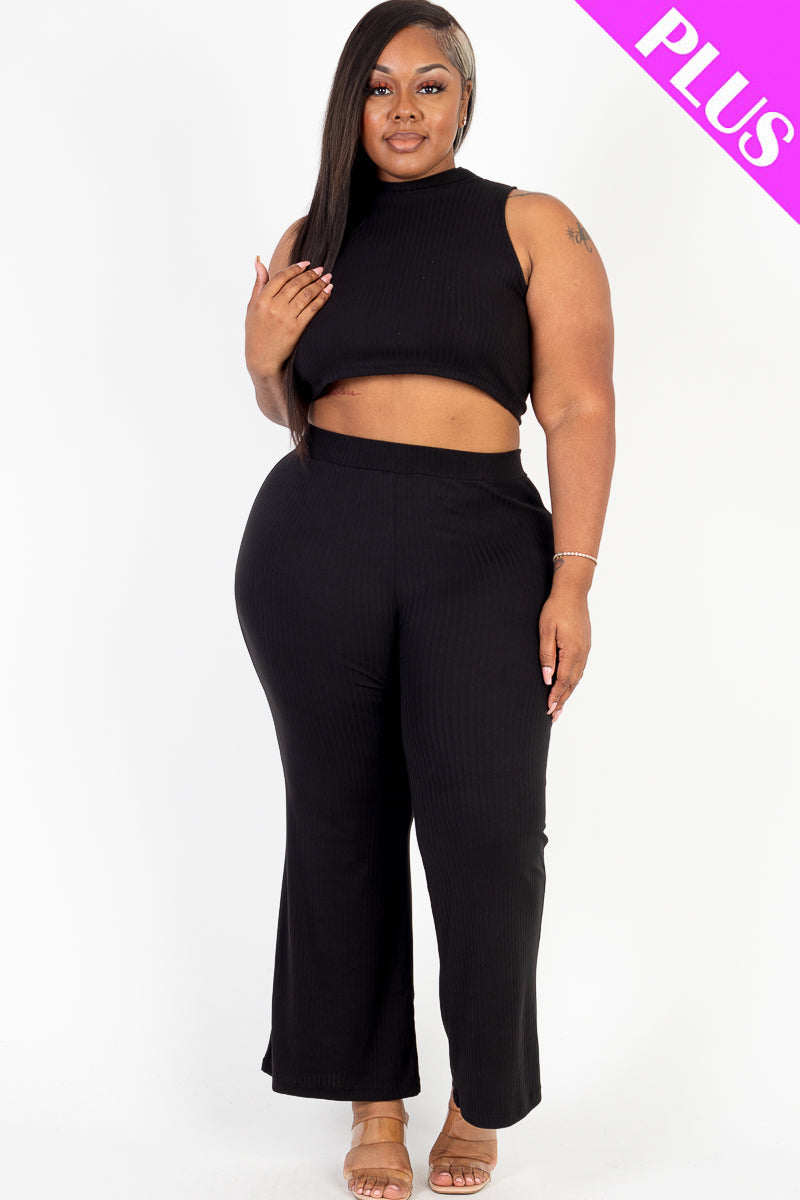 Ribbed Mock Neck Crop Tank Top& Bootcut Pants Set