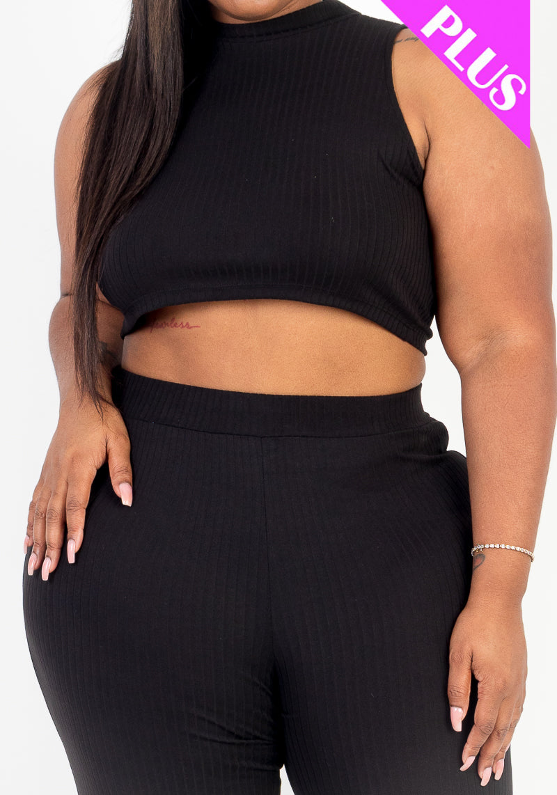 Ribbed Mock Neck Crop Tank Top& Bootcut Pants Set