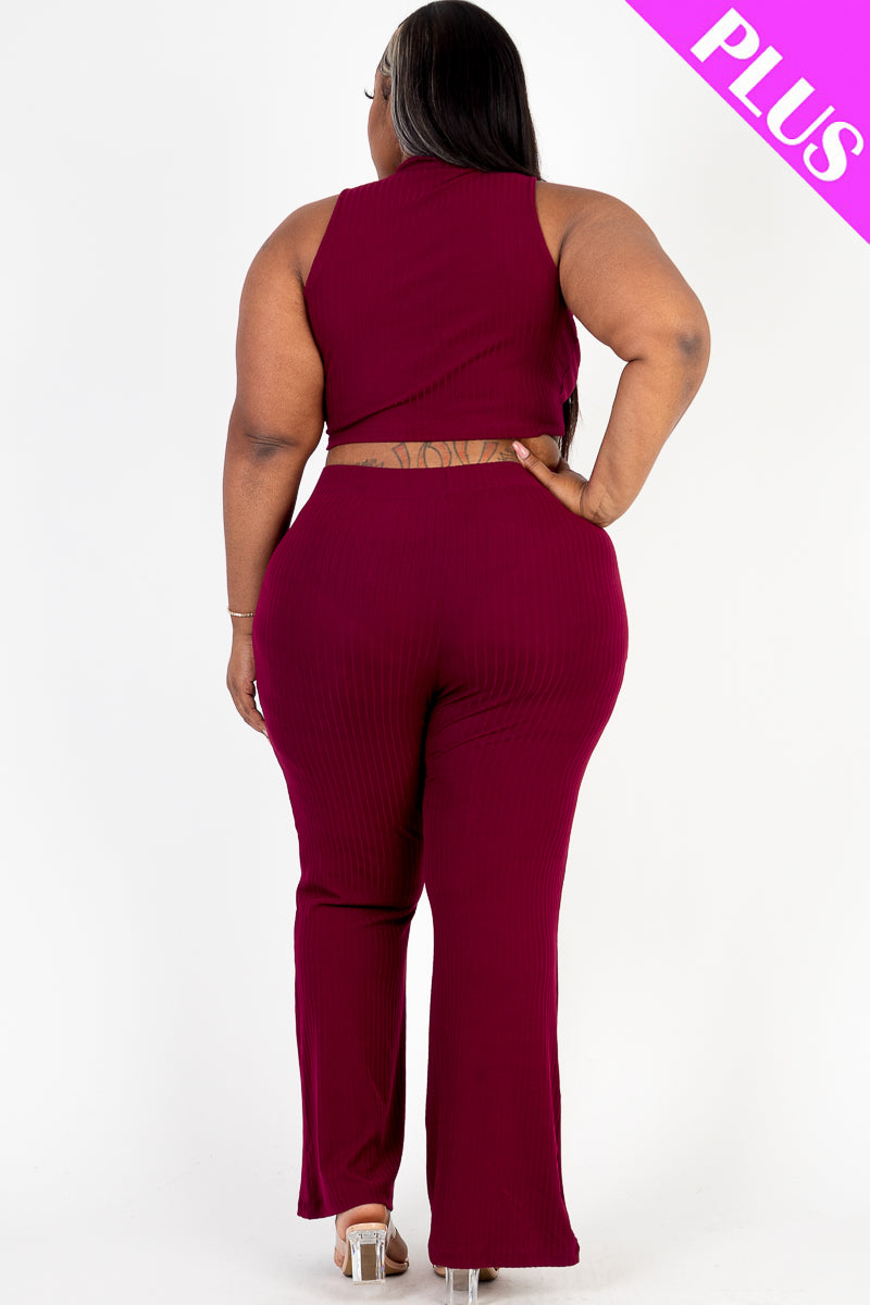 Ribbed Mock Neck Crop Tank Top& Bootcut Pants Set