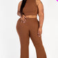 Ribbed Mock Neck Crop Tank Top& Bootcut Pants Set