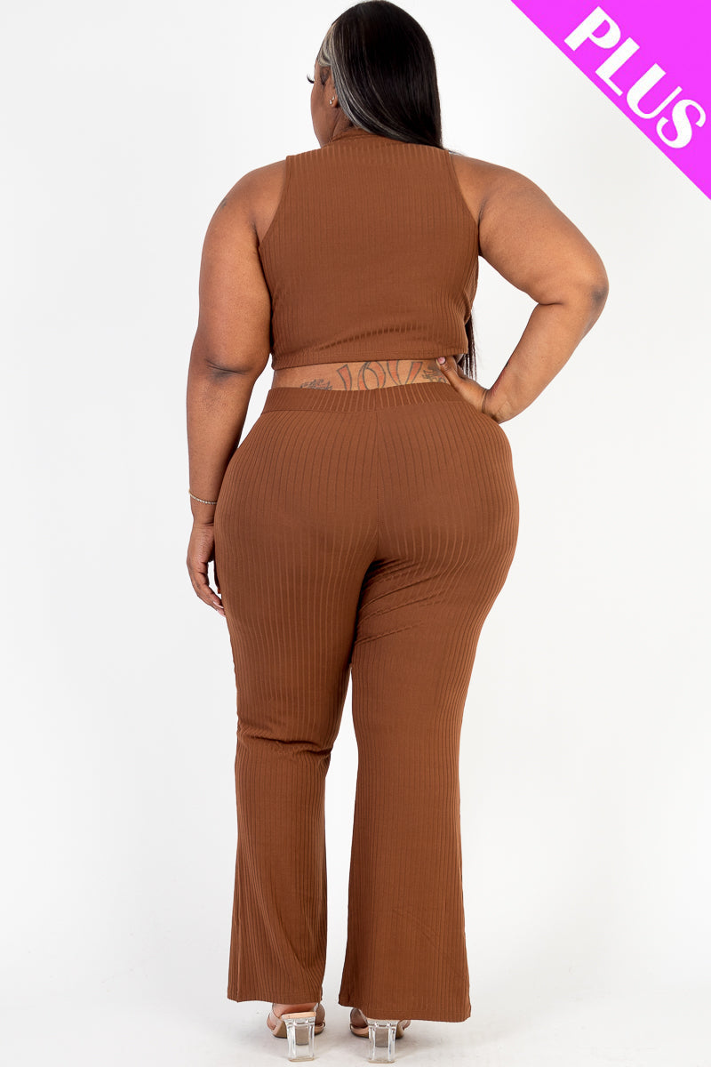 Ribbed Mock Neck Crop Tank Top& Bootcut Pants Set