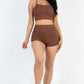 Ribbed Cami Crop Top & Ruched Shorts Set