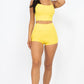 Ribbed Cami Crop Top & Ruched Shorts Set