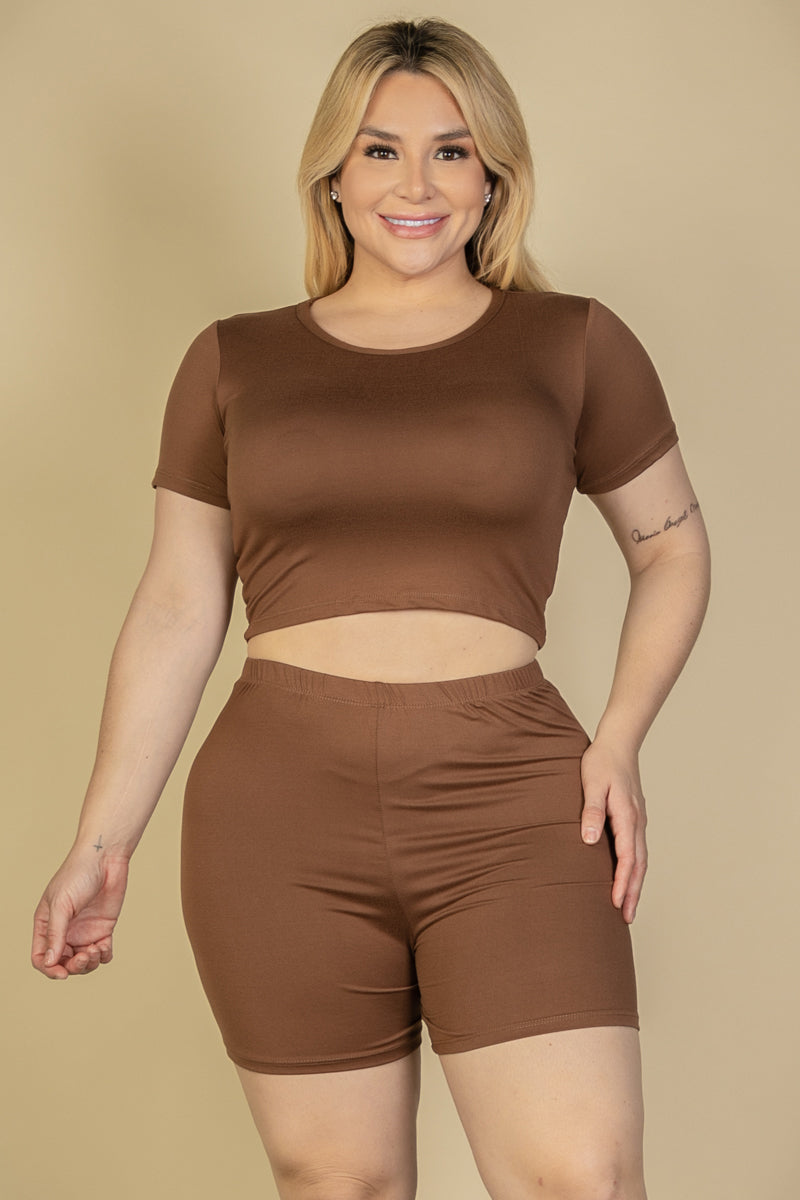 Short Sleeve Crop Top & Shorts Set