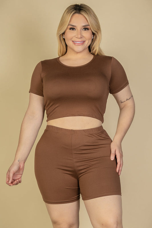 Short Sleeve Crop Top & Shorts Set