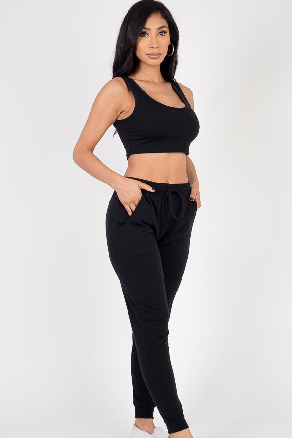 French Terry Cropped Tank Top & Joggers Set