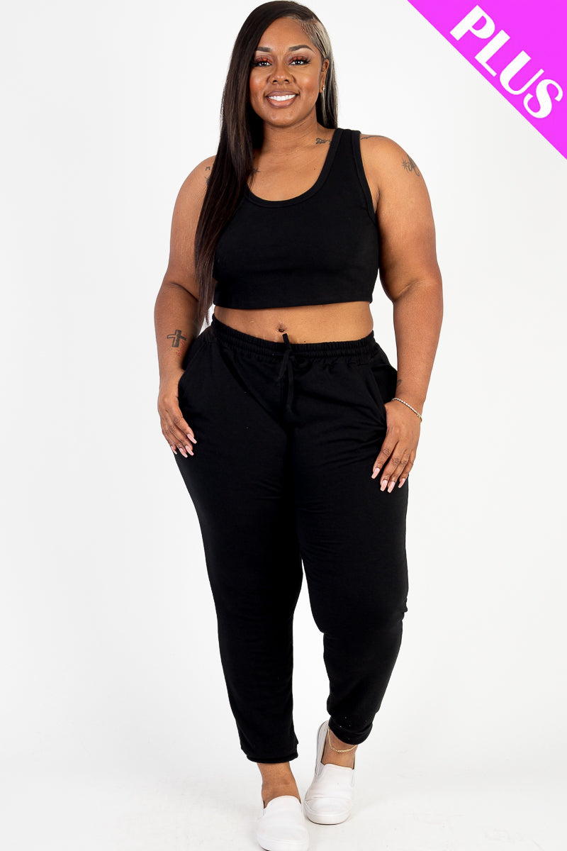 French Terry Cropped Tank Top & Joggers Set