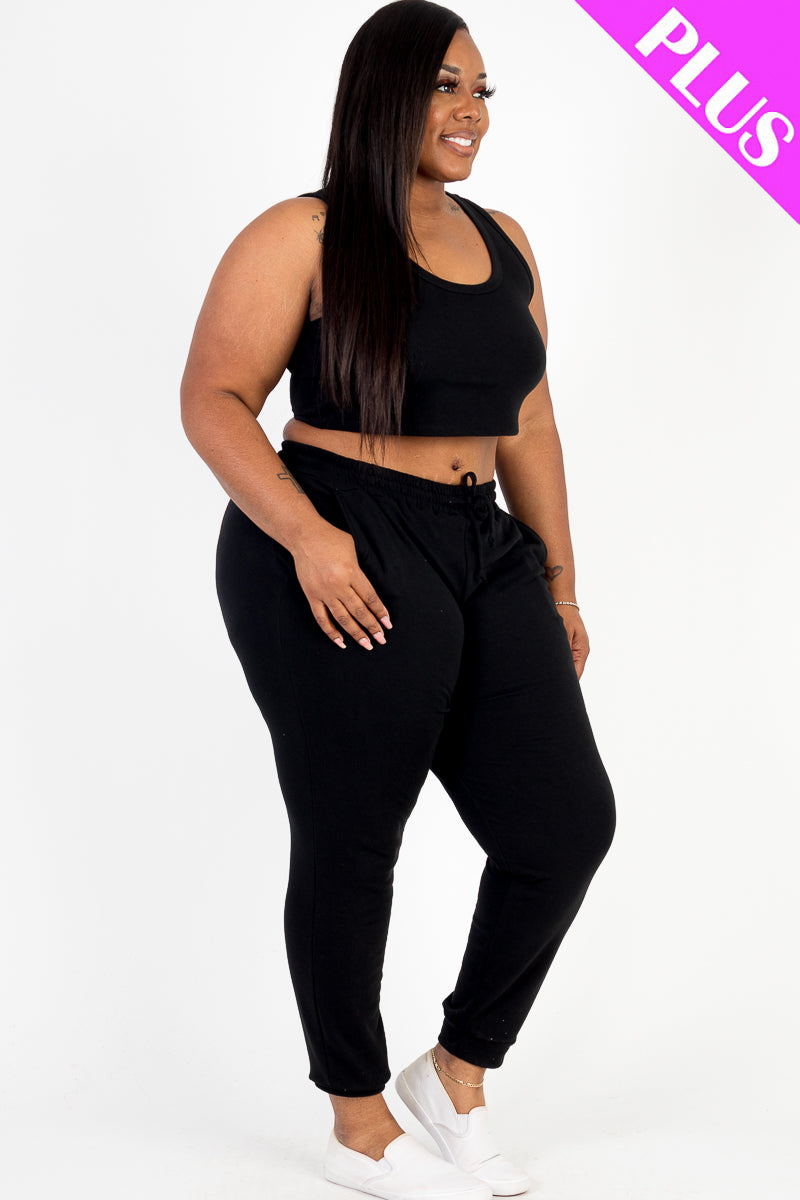 French Terry Cropped Tank Top & Joggers Set