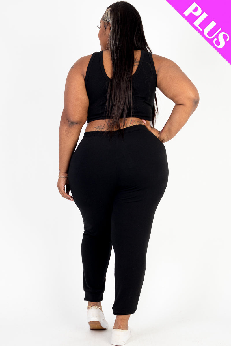 French Terry Cropped Tank Top & Joggers Set