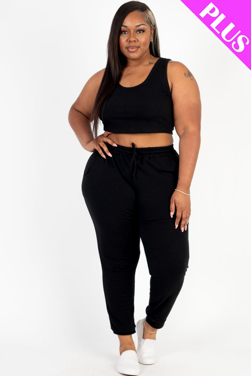 French Terry Cropped Tank Top & Joggers Set