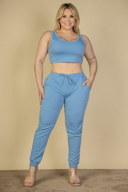 French Terry Cropped Tank Top & Joggers Set