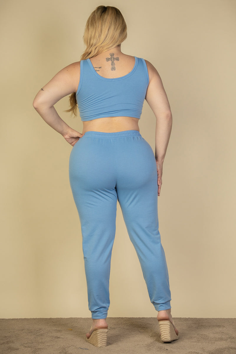French Terry Cropped Tank Top & Joggers Set