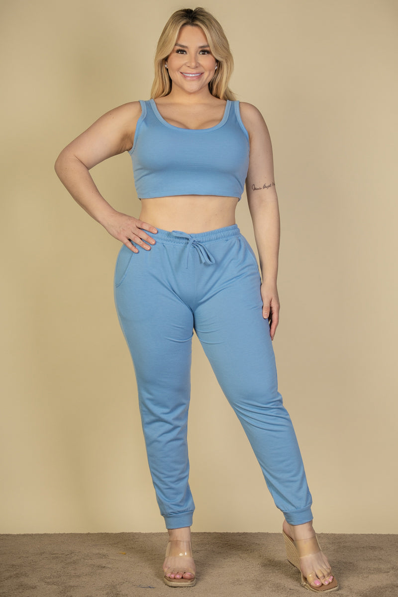 French Terry Cropped Tank Top & Joggers Set