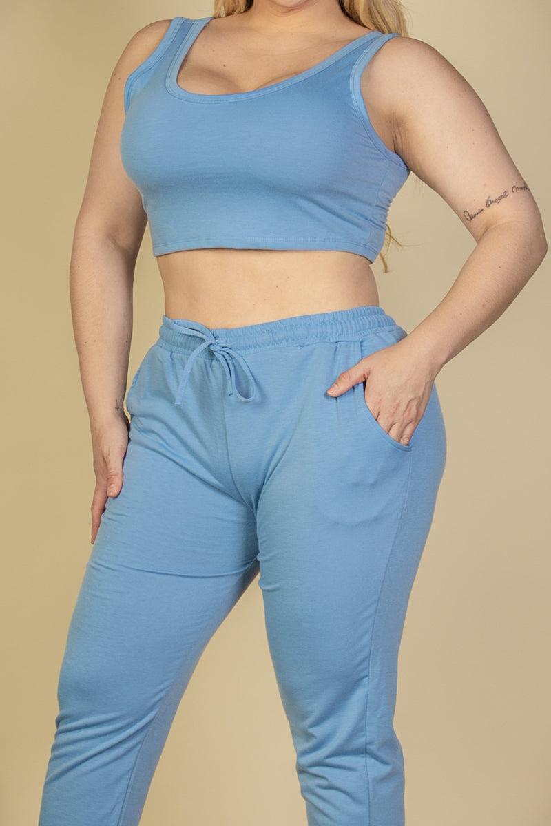 French Terry Cropped Tank Top & Joggers Set